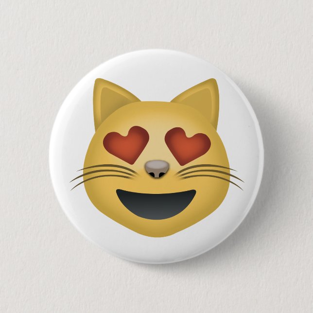 Smiling Cat Face With Heart Shaped Eyes Emoji 2 Inch Round Button (Front)