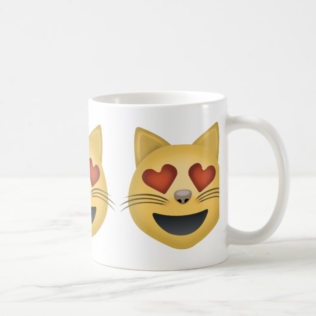 Smiling Cat Face With Heart Shaped Eyes Emoji Coffee Mug (Right)