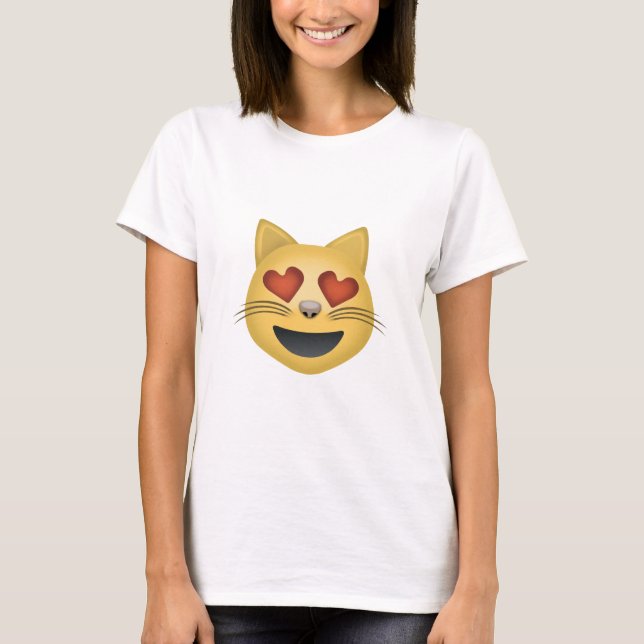 Smiling Cat Face With Heart Shaped Eyes Emoji T-Shirt (Front)