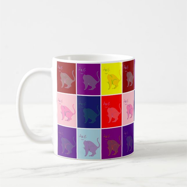Smiling cat pop art coffee mug (Left)