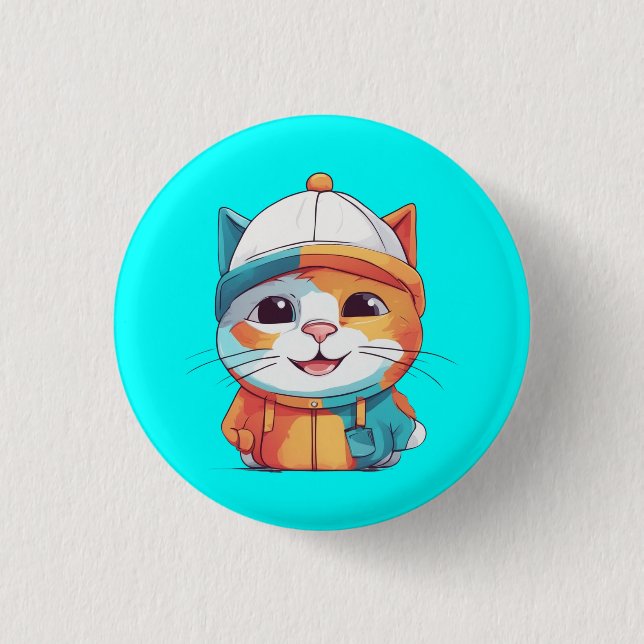 Smiling Cat Wearing Hat Clipart 1 Inch Round Button (Front)