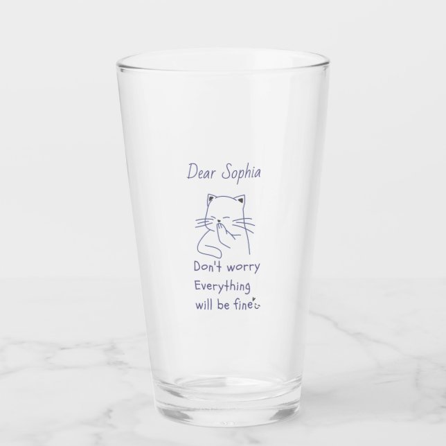 Smiling Cat with Message Glass Cup (Front)