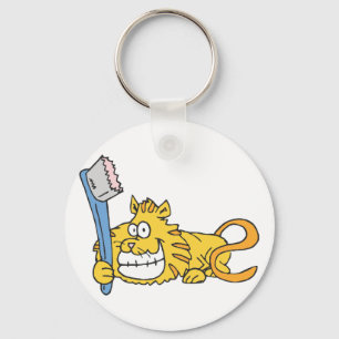 Smiling cat with toothbrush keychain