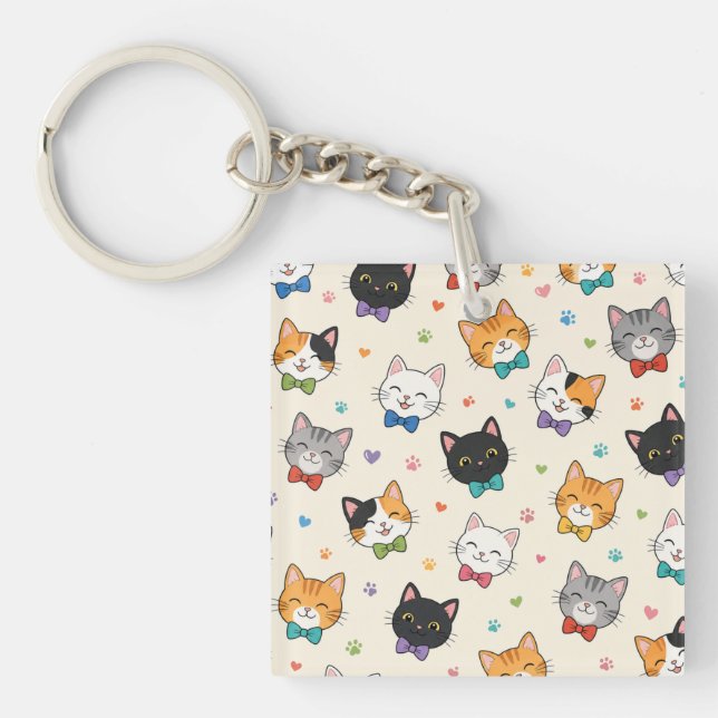 Smiling cats in bow ties keychain (Front)