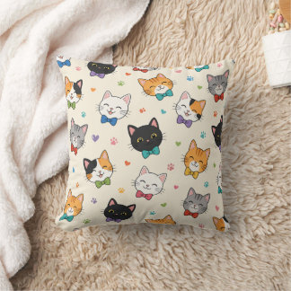 Smiling cats in bow ties throw pillow