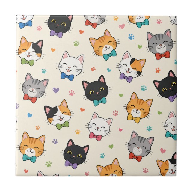 Smiling cats in bow ties tile (Front)