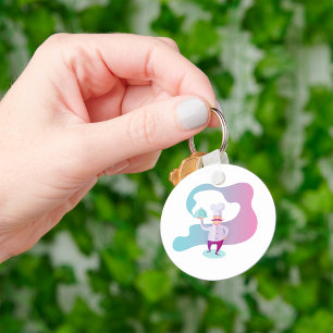 Smiling Chef with Moustache and Serving Tray  Keychain