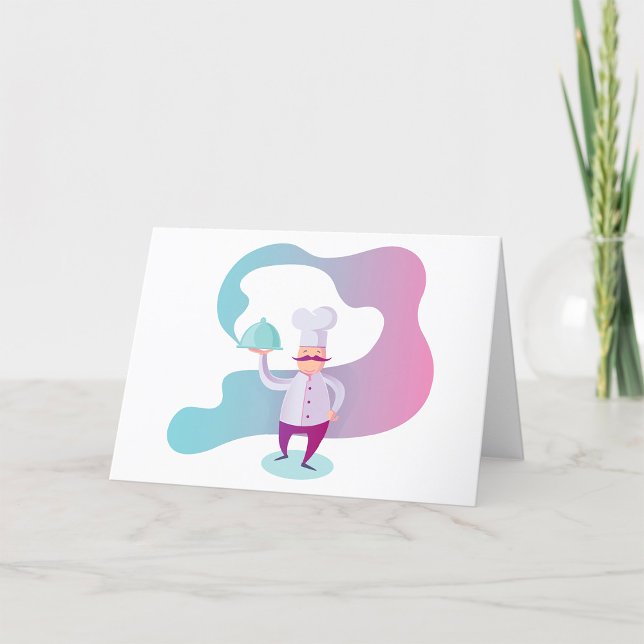 Smiling Chef with Mustache and Serving Tray  Thank You Card (Creator Uploaded)