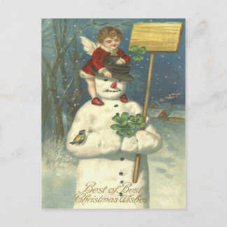 Smiling Cherub Snowman Shamrock Songbird Postcard