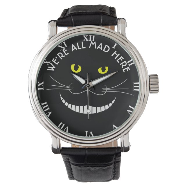 Smiling Cheshire Transparent Cat With Yellow Eyes Watch (Front)