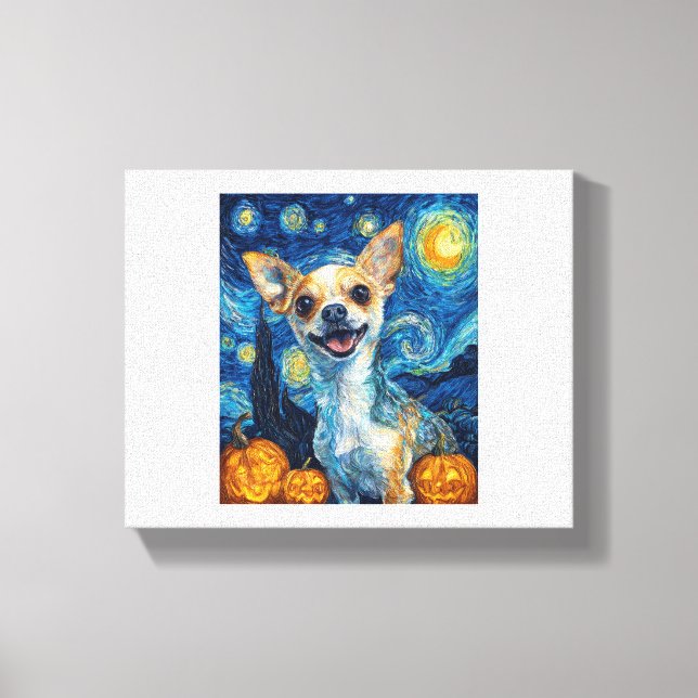 smiling chihuahua dog starry night by Van Gogh fin Canvas Print (Front)