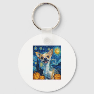 smiling chihuahua dog starry night by Van Gogh fin Keychain