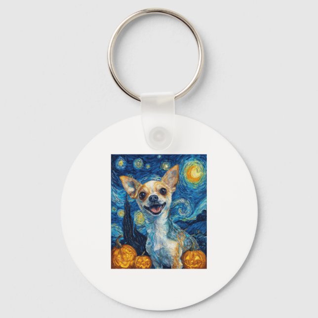 smiling chihuahua dog starry night by Van Gogh fin Keychain (Front)