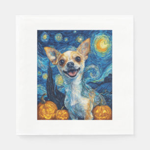 smiling chihuahua dog starry night by Van Gogh fin Napkin