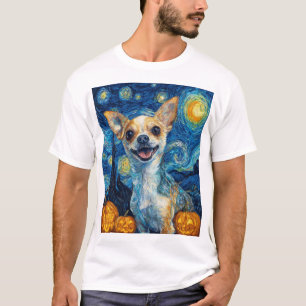 smiling chihuahua dog starry night by Van Gogh fin T-Shirt