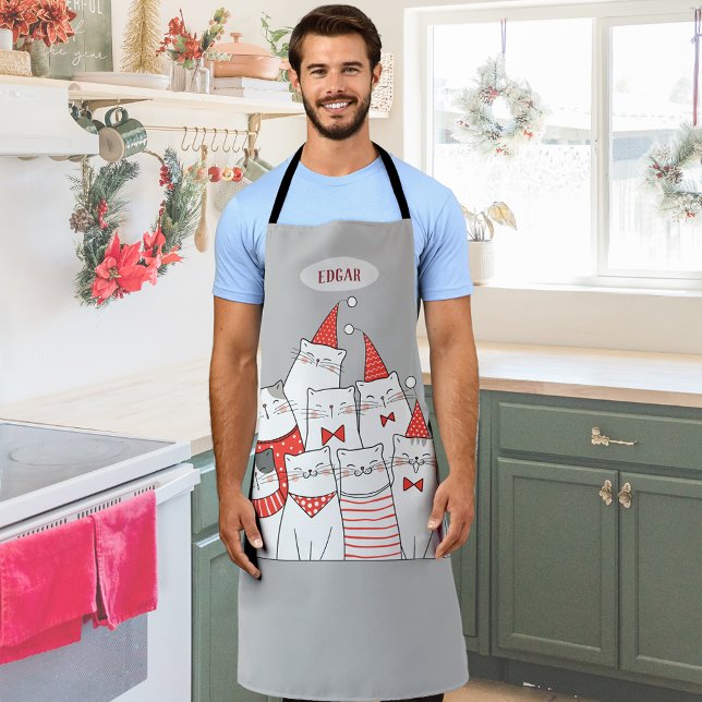 Smiling Christmas Cats Customizable Apron (Creator Uploaded)