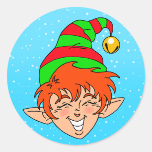 Smiling Christmas Elf Classic Round Sticker