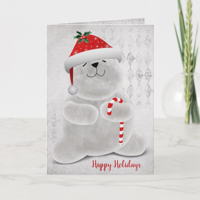 smiling Christmas polar bear Holiday Card (Front)