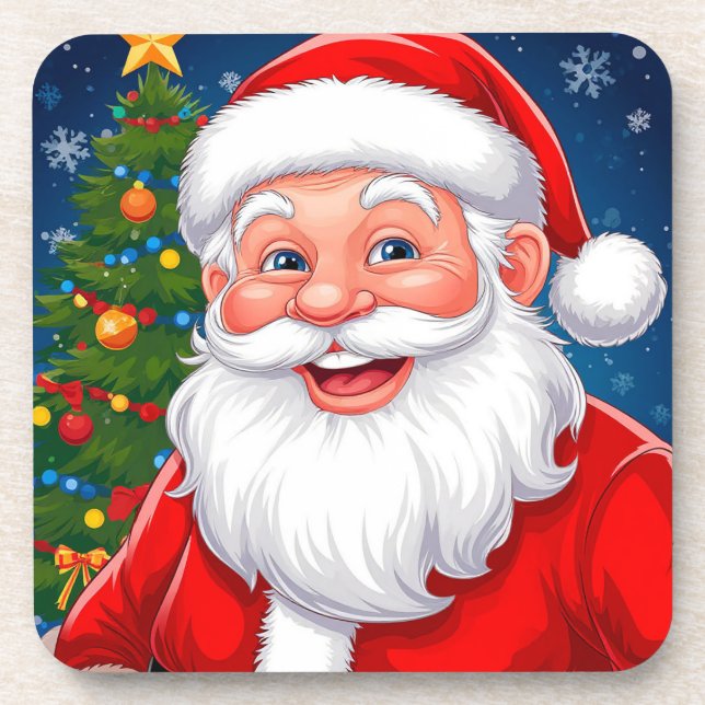 Smiling Christmas Santa Claus in Red Hat Coaster (Front)