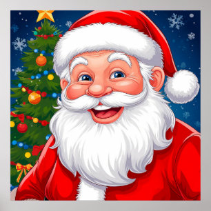 Smiling Christmas Santa Claus in Red Hat Poster