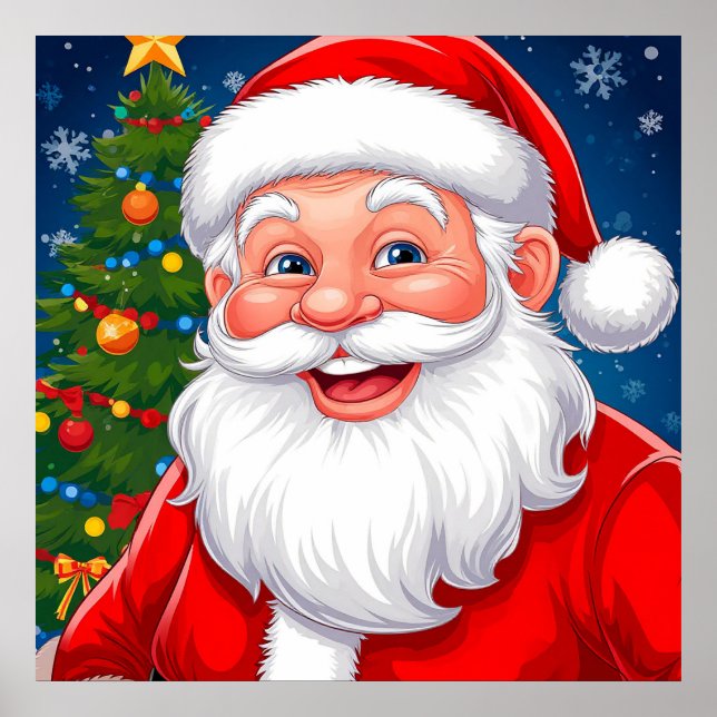Smiling Christmas Santa Claus in Red Hat Poster (Front)