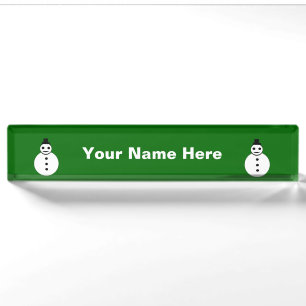Smiling Christmas Snowman Custom Desk Nameplate