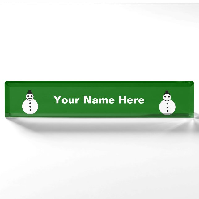 Smiling Christmas Snowman Custom Desk Nameplate (Front)