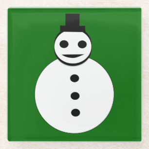 Smiling Christmas Snowman Glass Coaster