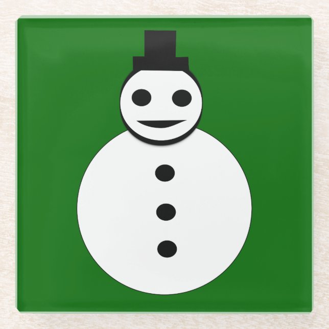 Smiling Christmas Snowman Glass Coaster (Front)