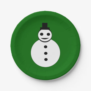 Smiling Christmas Snowman Paper Party Plates