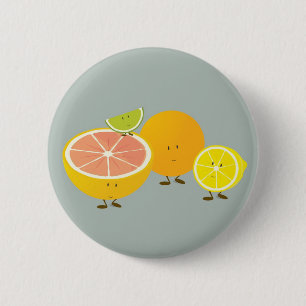 Smiling citrus group illustration 2 inch round button