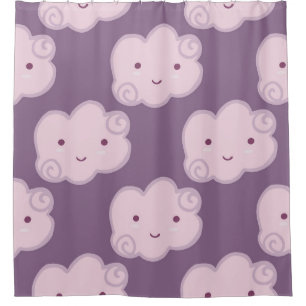 Smiling cloud sky seamless pattern on lilac backgr