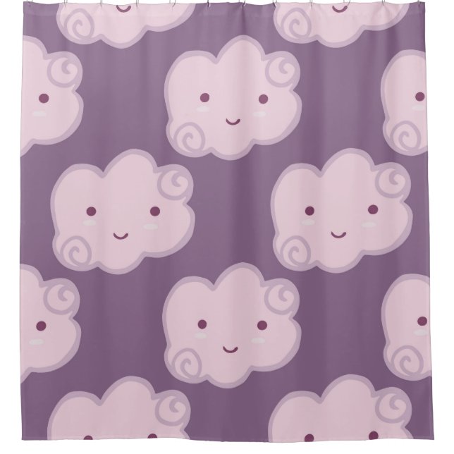 Smiling cloud sky seamless pattern on lilac backgr (Front)