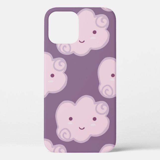 Smiling cloud sky seamless pattern on lilac backgr Case-Mate iPhone case (Back)