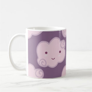 Smiling cloud sky seamless pattern on lilac backgr coffee mug