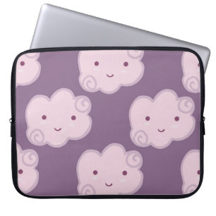 Smiling cloud sky seamless pattern on lilac backgr laptop sleeve