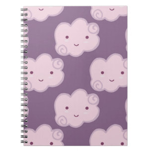 Smiling cloud sky seamless pattern on lilac backgr notebook