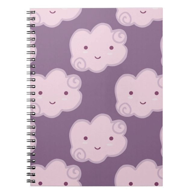 Smiling cloud sky seamless pattern on lilac backgr notebook (Front)