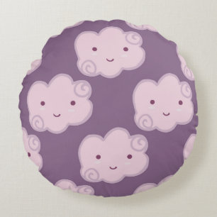 Smiling cloud sky seamless pattern on lilac backgr round pillow