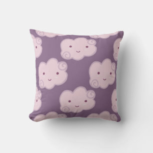 Smiling cloud sky seamless pattern on lilac backgr throw pillow