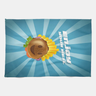 Smiling colorful burger pattern torchon kitchen towel