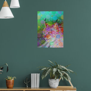 Smiling, colorful lynx - abstract  poster