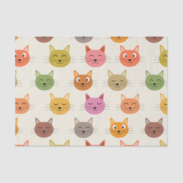 Smiling Colourful Happy Cats pattern    Tissue Paper (Front)
