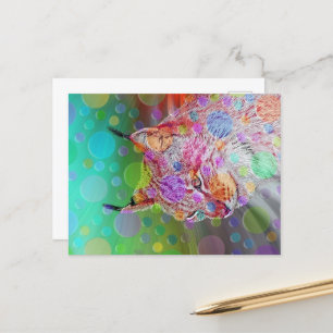 Smiling, colourful lynx - abstract postcard