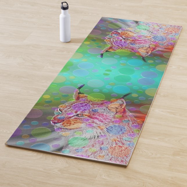 Smiling, colourful lynx - abstract yoga mat (In Situ)