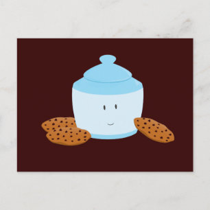 Smiling cookie jar with cookies around it postcard