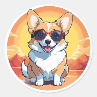 Smiling corgi classic round sticker