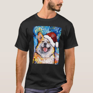 Smiling Corgi Santa Starry Night Dog Christmas By  T-Shirt