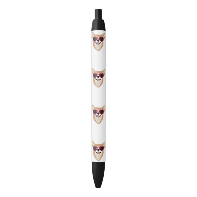 Smiling Corgi With Sunglasses Black Ink Pen (Front Vertical)