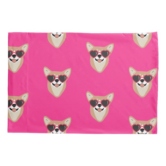 Smiling Corgi With Sunglasses Pink Pillowcase (Back)